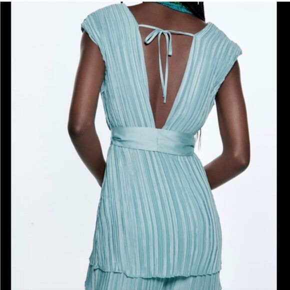 NWT Zara Pleated Romper Dress Size Xs In Green - Picture 11 of 12